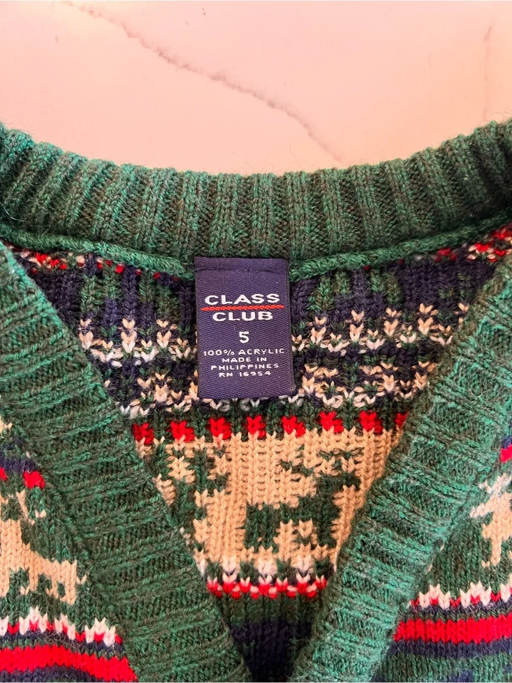 Class Club Green Fair Isle Reindeer Knit Vest - Kids